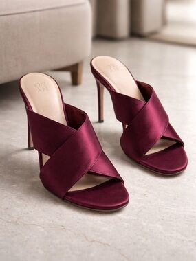 New York & Company Satin Crisscross High Heel Mule - Wine